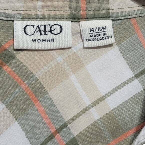 Cato Womens Plaid Shirt Button Front Short Roll Tab Sleeves Size 14/16W - Picture 3 of 9